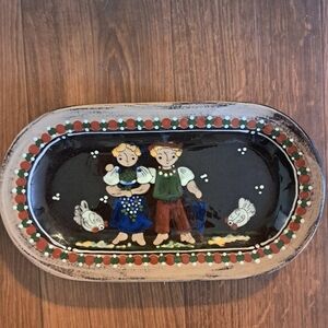 Vtg 50's Hugo Kohler Biehl Handpainted Oval Glazed Ceramic Swiss Platter/ Dish